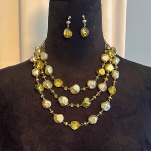 Baroque Three-Strand Necklace and Matching Earrings
